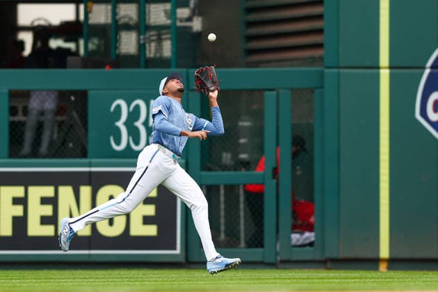 September 26, 2026, Washington D.C, District Of Columbia, United States: Washington, DC; Washington Nationals right fielder James Wood (29) catches the fly ball for an out during a Major League Baseball game against the New York Mets at Nationals Park on Saturday, September 26, 2026. The Mets beat the Nationals 7-1. MLB, Baseball Herren, USA New York Mets 7:1 Washington Nationals  - ZUMAp258 20260926_znp_p258_012 Copyright: xStevexPrakopex