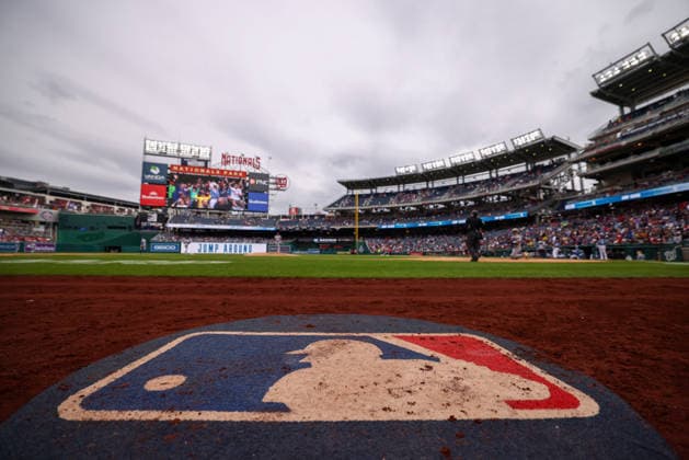 September 26, 2026, Washington D.C, District Of Columbia, United States: Washington, DC; The MLB, Baseball Herren, USA logo is shown on deck during a Major League Baseball game between the Washington Nationals and the New York Mets at Nationals Park on Saturday, September 26, 2026. The Mets beat the Nationals 7-1. MLB: New York Mets 7:1 Washington Nationals  - ZUMAp258 20260926_znp_p258_037 Copyright: xStevexPrakopex