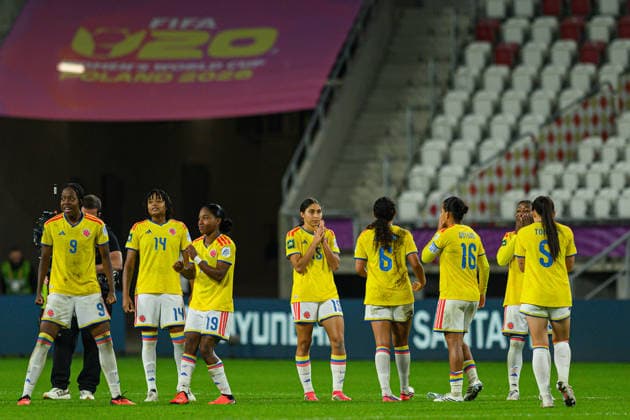 Colombia players seen during 2026 FIFA U-20 Women™s World Cup Bronze Final match between teams of Italy and Colombia in Lodz, Poland (Tomasz Karczewski Ball Raw Images) Lodz Stadion Miejski LKS Lodz Poland Copyright: xTomaszxKarczewskix tomaszkarczewski_wlochy_kolumbia_u20_2627_TK1_4283