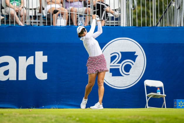 September 26, 2026, Rogers, Arkansas, USA: PAULA RETO hits a tee shot on the first hole during the second round of the Walmart NW Arkansas Championship at Pinnacle Country Club. LPGA, Golf Damen 2026: Walmart NW Arkansas Championship Round 2  - ZUMAw173 20260926_zsp_w173_035 Copyright: xLukexWelshx