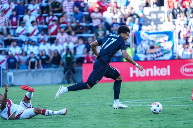 Peru v USA in a friendly Florida Series Match, Orlando, Florida Orlando, Florida, USA, September 26, 2026, USA player Malik Tillman 17 rushing forward at Inter.Co Stadium. Copyright: xMartyxJean-Louisx