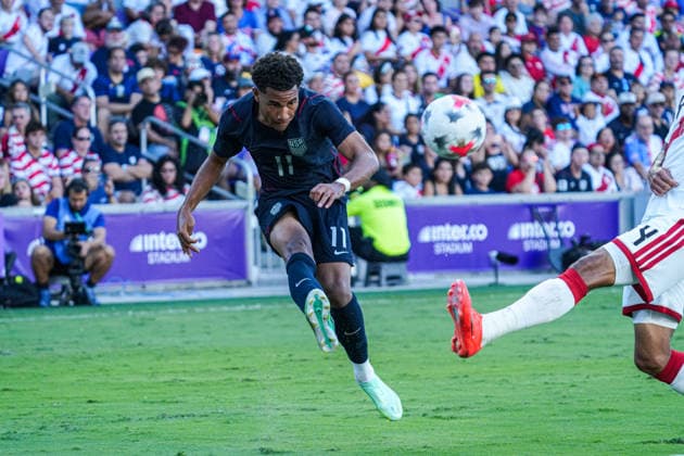 Peru v USA in a friendly Florida Series Match, Orlando, Florida Orlando, Florida, USA, September 26, 2026, USA player Zavier Gozo 11 makes a pass at Inter.Co Stadium. Copyright: xMartyxJean-Louisx