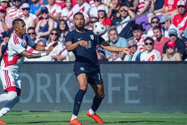 Peru v USA in a friendly Florida Series Match, Orlando, Florida Orlando, Florida, USA, September 26, 2026, USA defender George Campbell 18 controls the ball at Inter.Co Stadium. Copyright: xMartyxJean-Louisx