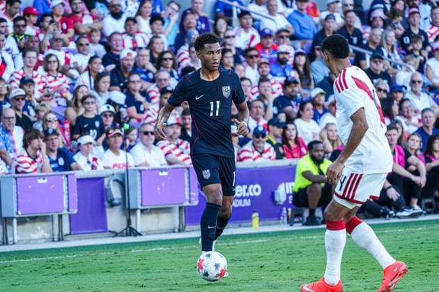 Peru v USA in a friendly Florida Series Match, Orlando, Florida Orlando, Florida, USA, September 26, 2026, USA player Zavier Gozo 11 moving up field at Inter.Co Stadium. Copyright: xMartyxJean-Louisx