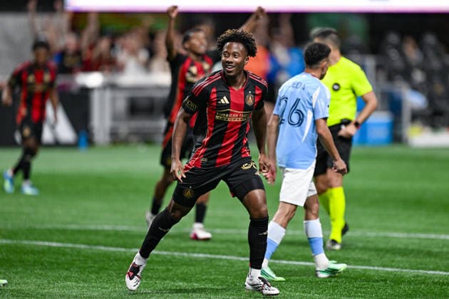 ATLANTA, GA - SEPTEMBER 26: Jay Fortune 35 of Atlanta reacts after scoring a second-half goal during the MLS, Fussball Herren, USA match between New York City FC and Atlanta United FC on September 26th, 2026 at Mercedes-Benz Stadium in Atlanta, GA. (Photo by Rich von Biberstein Icon Sportswire) SOCCER: SEP 26 MLS Atlanta United vs New York City FC EDITORIAL USE ONLY Icon260926031