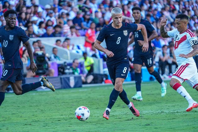 Peru v USA in a friendly Florida Series Match, Orlando, Florida Orlando, Florida, USA, September 26, 2026, USA player Cavan Sullivan 8 controling the ball at Inter.Co Stadium. Copyright: xMartyxJean-Louisx