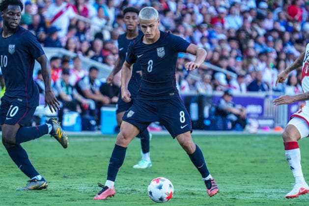 Peru v USA in a friendly Florida Series Match, Orlando, Florida Orlando, Florida, USA, September 26, 2026, USA player Cavan Sullivan 8 controling the ball at Inter.Co Stadium. Copyright: xMartyxJean-Louisx