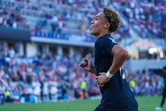Peru v USA in a friendly Florida Series Match, Orlando, Florida Orlando, Florida, USA, September 26, 2026,USA player Julian Hall 19 celebrate goal at Inter.Co Stadium. Copyright: xMartyxJean-Louisx