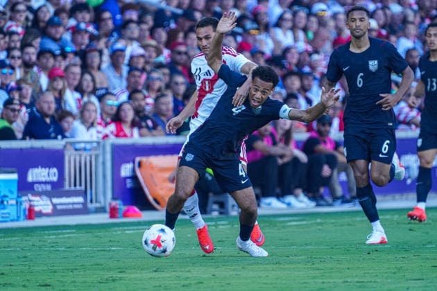 Peru v USA in a friendly Florida Series Match, Orlando, Florida Orlando, Florida, USA, September 26, 2026, USA player Tyler Adams 4 is fouled at Inter.Co Stadium. Copyright: xMartyxJean-Louisx