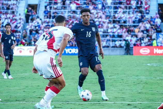 Peru v USA in a friendly Florida Series Match, Orlando, Florida Orlando, Florida, USA, September 26, 2026, USA player Alex Freeman 16 pushing up field at Inter.Co Stadium. Copyright: xMartyxJean-Louisx
