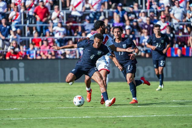 Peru v USA in a friendly Florida Series Match, Orlando, Florida Orlando, Florida, USA, September 26, 2026, USA player Tyler Adams 4 rushing forward at Inter.Co Stadium. Copyright: xMartyxJean-Louisx
