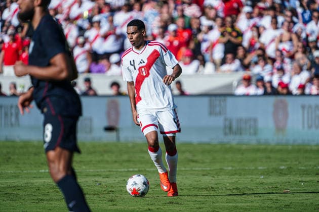 Peru v USA in a friendly Florida Series Match, Orlando, Florida Orlando, Florida, USA, September 26, 2026, Peru player Marcos Lopez 4 looking to make a pass at Inter.Co Stadium. Copyright: xMartyxJean-Louisx