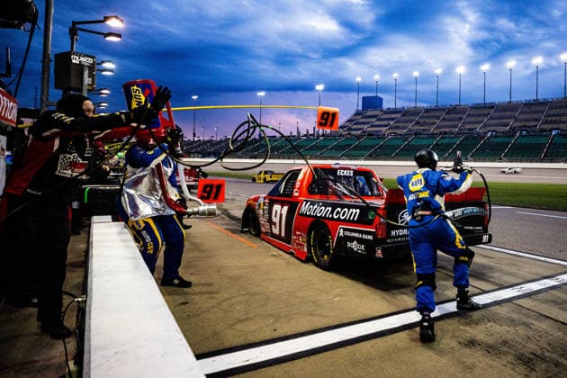 KANSAS CITY, KS - SEPTEMBER 26: Christian Eckes ( 91 McAnally Hilgemann Racing Chevrolet) pits during the NASCAR, Motorsport, USA CRAFTSMAN Truck Series Playoffs Race to Stop Suicide 200 on Saturday, September 26, 2026, at Kansas Speedway in Kansas City, KS. (Photo by Kyle Ocker Icon Sportswire) AUTO: SEP 26 NASCAR CRAFTSMAN Truck Series Playoffs Race to Stop Suicide 200 EDITORIAL USE ONLY Icon260926019