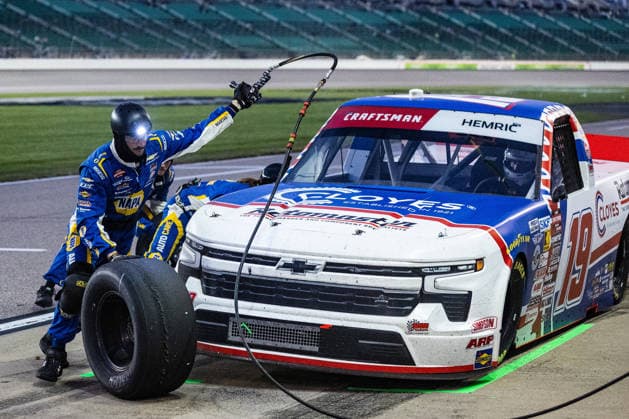 KANSAS CITY, KS - SEPTEMBER 26: Daniel Hemric ( 19 McAnally Hilgemann Racing Chevrolet) pits during the NASCAR, Motorsport, USA CRAFTSMAN Truck Series Playoffs Race to Stop Suicide 200 on Saturday, September 26, 2026, at Kansas Speedway in Kansas City, KS. (Photo by Kyle Ocker Icon Sportswire) AUTO: SEP 26 NASCAR CRAFTSMAN Truck Series Playoffs Race to Stop Suicide 200 EDITORIAL USE ONLY Icon260926020