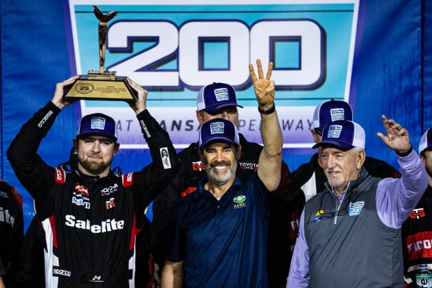 KANSAS CITY, KS - SEPTEMBER 26: Kaden Honeycutt ( 11 TRICON Garage Toyota) celebrates in victory lane after the NASCAR, Motorsport, USA CRAFTSMAN Truck Series Playoffs Race to Stop Suicide 200 on Saturday, September 26, 2026, at Kansas Speedway in Kansas City, KS. (Photo by Kyle Ocker Icon Sportswire) AUTO: SEP 26 NASCAR CRAFTSMAN Truck Series Playoffs Race to Stop Suicide 200 EDITORIAL USE ONLY Icon260926029