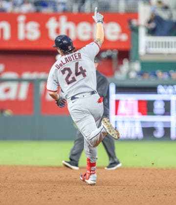 SEP 26, 2026: Cleveland Guardians outfielder Chase DeLauter (24) hits a home run in the 3rd inning against the Kansas City Royals at Kauffman Stadium in Kansas City, MO. CSM Kansas City United States - ZUMAc04_ 20260926_zma_c04_690 Copyright: xRomanxPunox