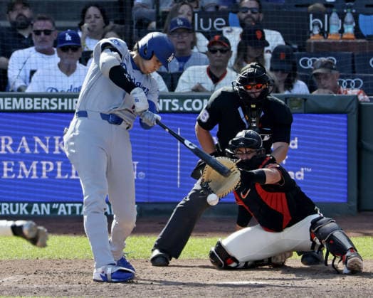 Baseball: Dodgers vs. Giants Los Angeles Dodgers designated hitter Shohei Ohtani grounds out in the ninth inning of a baseball game against the San Francisco Giants at Oracle Park in San Francisco on Sept. 26, 2026.  A14AA0005628840P