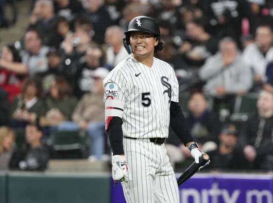Baseball: Rockies vs. White Sox Chicago White Sox first baseman Munetaka Murakami reacts after striking out swinging in the third inning of a baseball game against the Colorado Rockies at Rate Field in Chicago on Sept. 26, 2026.  A14AA0005628843P