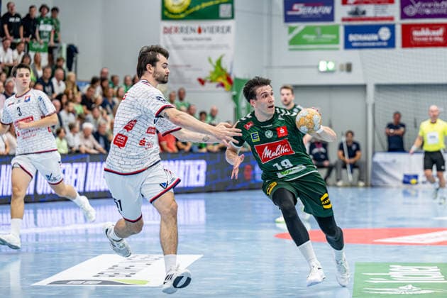 2 Handball Bundesliga: TV Hüttenberg vs. GWD Minden, September 26, 2026; Jakub Å terba (GWD Minden), 19; Hendrik Schreiber (TV Hüttenberg), 51; 2 Handball Bundesliga: TV Hüttenberg vs. GWD Minden, Hüttenberg, September 26, 2026 Copyright: xBEAUTIFULxSPORTS Roeczeyx