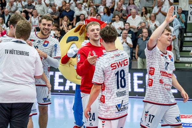 2nd Division Handball League: TV Hüttenberg vs. GWD Minden, September 26, 2026—Tizian Weimer (TV Hüttenberg), 24, Tim Rüdiger TV Hüttenberg, 18, Phil Spandau TV Hüttenberg, 17, Leif Haack TV Hüttenberg, 20 2 Handball Bundesliga TV Hüttenberg vs. GWD Minden, September 26, 26 Copyright: xBEAUTIFULxSPORTS Roeczeyx