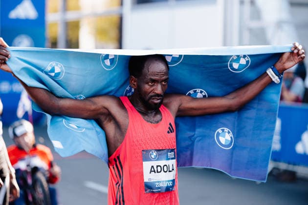 27.09.26, BMW Berlin Marathon 2026, Berlin Guye Adole (ETH) winning the BMW Berlin Marathon celebration Berlin Berlin BE Deutschland