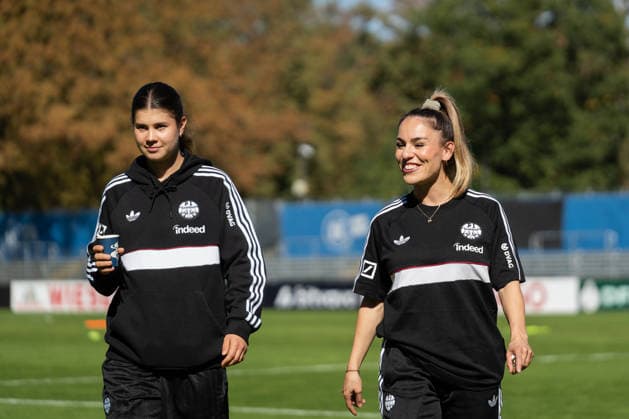 September 27, 2026, xjyhynx, Women s DFB Cup First Round, Karlsruher SC vs. Eintracht Frankfurt, from left: Noemi Ivelj 4, Eintracht Frankfurt, and Erëleta Memeti 7, Eintracht Frankfurt, Karlsruhe