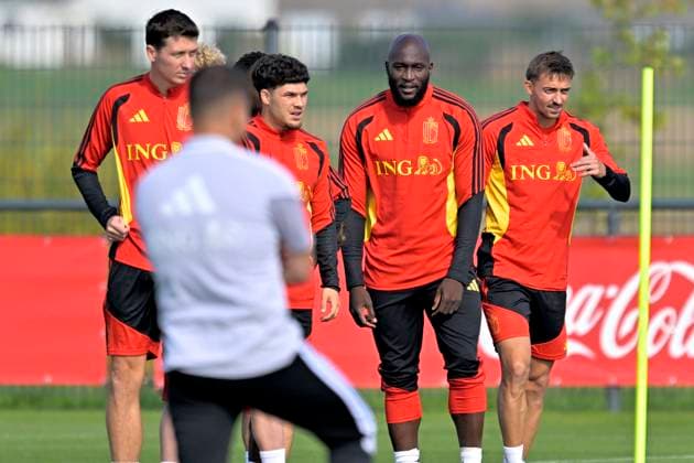 Belgium v France - UEFA Nations League 2026 Media Activities 27 09 2026 TUBEKE, BELGIUM - SEPTEMBER 27 : Lukaku Romelu forward of Belgium and Castagne Timothy defender of Belgium during a training session ahead of the UEFA Nations League tournament league phase matchday 2 group A1 match between Belgium and France on September 27, 2026 in Tubeke, Belgium, 27 09 2026 Tubeke Belgium  Copyright: xSesx