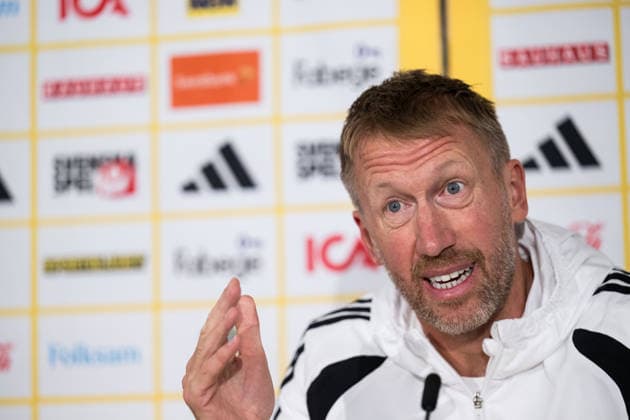 September 27, 2026: Head coach Graham Potter of the Swedish men’s national soccer team at a press conference on September 27, 2026 in Stockholm. Photo by Emma Wallskog, BILDBYRAN. Code: EW EW0712. soccer, football, fotball, Nations League, UEFA Nations League, press conference, Sweden, Sweden A, bbeng, soccer, football, fotball, Nations League, UEFA Nations League, press conference, sSweden Sweden Sweden A BBENG Copyright: EMMAxWALLSKOG BB260927EW001
