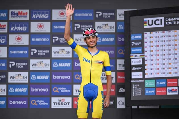 2026 UCI Road World Championships Picture by Chris Auld SWpix.com - 27 09 2026 - Cycling - 2026 UCI Road World Championships - MontrÃ al, Canada - Men Elite Road Race - Baptiste Poulard (Thailand) Copyright: x xSWpix.comx(t axPhotographyxHubxLtd)xChrisxAuld SWpix.comx SWP-3521-4600