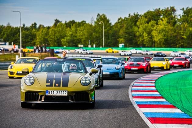 The two-day Porsche festival celebrating the brand s 75 years in motorsports continues on September 27, 2026, at the Masaryk Circuit in Brno, Czech Republic. The photo shows the cars on the parade ride around the circuit. (CTKxPhoto PatrikxUhlir) CTKPhotoP2026092703358  CTKPhotoP2026092703358