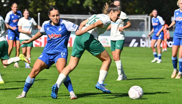 September 27, 2026 Soccer Season 2026–2027 DFB Cup Women s Club Cup Round 1 SpVgg Greuther Fürth Kleeblatt vs. TSG 1899 Hoffenheim Sports photo by Zink xwoxzix; regulations prohibit any use of photographs as image sequences and or as quasi-video. Linda Mathilde Natter, 11, TSG Hoffenheim; Aurora Tornaquindici, 16, SpVgg Greuther Fürth