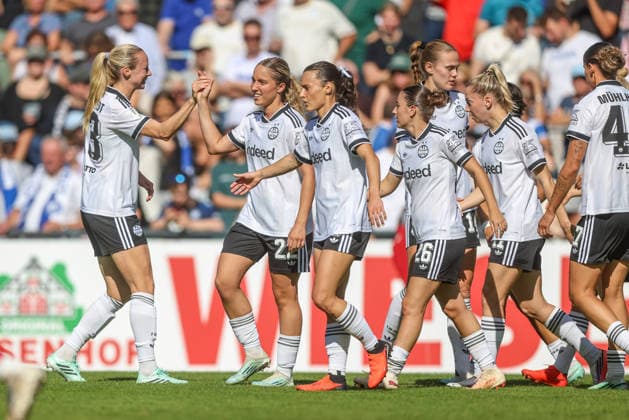 GER, Karlsruhe, Karlsruher SC vs. Eintracht Frankfurt, SC, DFB Women s Cup, Soccer, DFB, 2026–2027 Season, Badenia Stadium, 1st Round: Goal in the picture, Celebration and Joy, Emotions, Danique Tolhoek, Eintracht Frankfurt Women 22, 1–0. DFB and DFL regulations prohibit any use of photographs as image sequences and or quasi-video. September 27, 2026 Copyright: HMBxMedia HendrikxHamelau