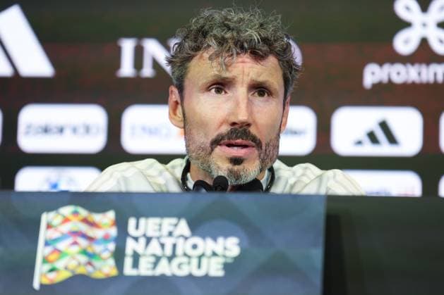 Belgium s head coach Mark van Bommel pictured during a press conference, PK, Pressekonferenz of the Red Devils, the Belgian national soccer team, on Sunday 27 September 2026 in Tubize. The team is preparing for the second game of the UEFA Nations League against France on Monday. BRUNOxFAHY x187974313x