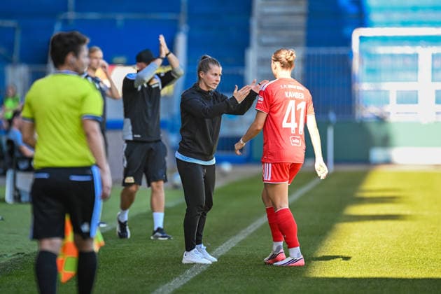 Soccer I Women s I 2026–2027 Season I DFB Cup I 1. FC Magdeburg vs. 1. FC Union Berlin I September 27, 2026 Marie Louise Eta, Coach, 1. FC Union Berlin, Lia Kamber 41, 1 FC Union Berlin vs. Magdeburg at Avnet Arena, Heinz Krügel Platz 1, Saxony-Anhalt, Germany Copyright: xLobeca InesxHähnelx