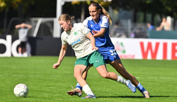 September 27, 2026 Soccer Season 2026–2027 DFB Cup Women s Club Cup First Round SpVgg Greuther Fürth Kleeblatt vs. TSG 1899 Hoffenheim Sports photo by Zink xwoxzix; regulations prohibit any use of photographs as image sequences and or quasi-video. Judith Gruber 11, SpVgg Greuther Fürth; Svenja Vöhringer 34, TSG Hoffenheim