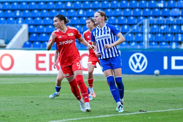Soccer I Women s I 2026–2027 Season I DFB Cup I 1 FC Magdeburg vs. 1 FC Union Berlin I September 27, 2026 Sophie Weidauer 9, 1 FC Union Berlin, Caroline Hildebrand 13, 1 FC Magdeburg, Magdeburg, Avnet Arena, Heinz Krügel Platz 1, Saxony-Anhalt, Germany Copyright: xLobeca InesxHähnelx
