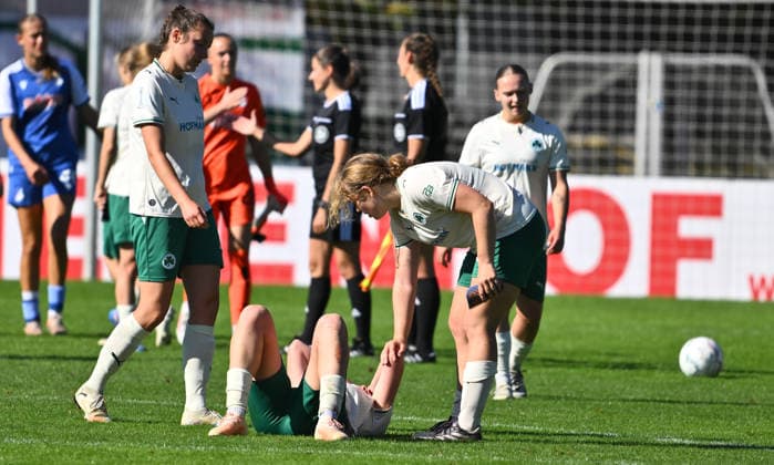 September 27, 2026 Soccer Season 2026–2027 DFB Cup Women s Club Cup Round 1 SpVgg Greuther Fürth Kleeblatt vs. TSG 1899 Hoffenheim Sports photo by Zink xwoxzix; regulations prohibit any use of photographs as image sequences and or quasi-video. Fürth team disappointed; disappointment after the final whistle