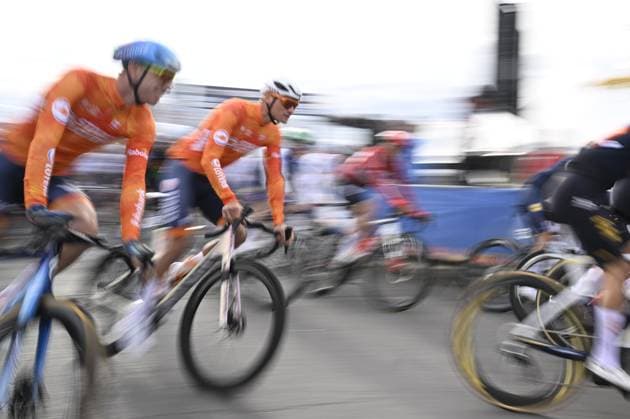 Dutch Mathieu van der Poel pictured at the start of the elite men Road Race race (273,7 km) at the cycling World Championship, WM, Weltmeisterschaft in Montreal, Canada, Sunday 27 September 2026. The UCI road world championships are taking place from 20 to 27 September, in Montreal, Canada. JASPERxJACOBS  x187976654x