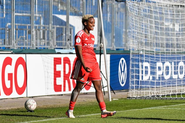 Soccer I Women s I 2026–2027 Season I DFB Cup I 1 FC Magdeburg vs. 1 FC Union Berlin I September 27, 2026 Goal celebration by Naika Reissner 42, 1 FC Union Berlin, free kick, close-up, portrait, single photo, single image, body, Magdeburg, Avnet Arena, Heinz Krügel Platz 1, Saxony-Anhalt, Germany Copyright: xLobeca InesxHähnelx