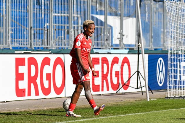Soccer Women 2026–2027 Season DFB Cup 1 FC Magdeburg vs. 1 FC Union Berlin September 27, 2026 Naika Reissner celebrating a goal (42), 1 FC Union Berlin, free kick, close-up, portrait, single photo, single image, body, Magdeburg, Avnet Arena, Heinz Krügel Platz 1, Saxony-Anhalt, Germany Copyright: xLobeca InesxHähnelx
