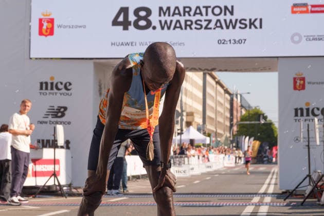 September 27, 2026, Warsaw, Masovian Voivodeship, Poland: VICTOR KWEMBOI of Uganda at the finish line after placing second in the 48th Warsaw Marathon. The race has been awarded the World Athletics Elite Label for the first time in its history and is part of the European Marathon Classics (EMC) series of races. Warsaw Marathon 2026  - ZUMAk204 20260927_zip_k204_024 Copyright: xRomanxKozielx