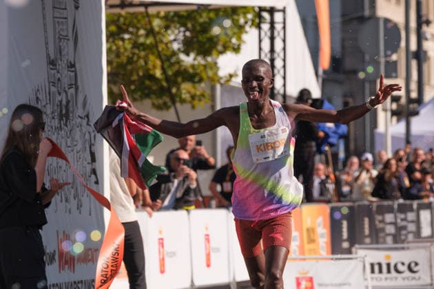 September 27, 2026, Warsaw, Masovian Voivodeship, Poland: STEPHEN KIBOR of Kenya crosses the finish line and places first in the 48th Warsaw Marathon. The race has been awarded the World Athletics Elite Label for the first time in its history and is part of the European Marathon Classics (EMC) series of races. Warsaw Marathon 2026  - ZUMAk204 20260927_zip_k204_037 Copyright: xRomanxKozielx