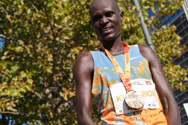 September 27, 2026, Warsaw, Masovian Voivodeship, Poland: VICTOR KWEMBOI of Uganda at the finish line after placing second in the 48th Warsaw Marathon. The race has been awarded the World Athletics Elite Label for the first time in its history and is part of the European Marathon Classics (EMC) series of races. Warsaw Marathon 2026  - ZUMAk204 20260927_zip_k204_046 Copyright: xRomanxKozielx