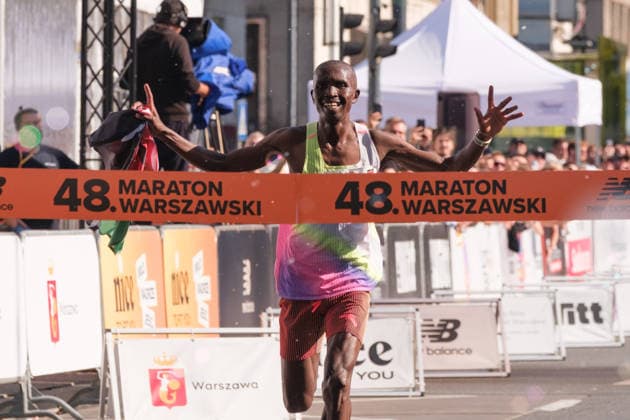September 27, 2026, Warsaw, Masovian Voivodeship, Poland: STEPHEN KIBOR of Kenya crosses the finish line and places first in the 48th Warsaw Marathon. The race has been awarded the World Athletics Elite Label for the first time in its history and is part of the European Marathon Classics (EMC) series of races. Warsaw Poland - ZUMAk204 20260927_zip_k204_036 Copyright: xRomanxKozielx