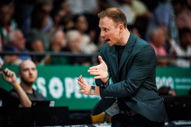 Jacques Schneider, head coach of the Gladiators Trier, on the sidelines; emotions, gesture, body language, facial expressions; cutout, portrait; Vet Concept Gladiators Trier vs. Science City Jena, basketball, easyCredit BBL, Matchday 2, 2026–2027 season, September 27, 2026, Vet Concept Gladiators Trier vs. Science City Jena, basketball, easyCredit BBL, Matchday 2, 2026–2027 season, September 27, 2026 Copyright: xEibnerxPressefotox EP_ANS
