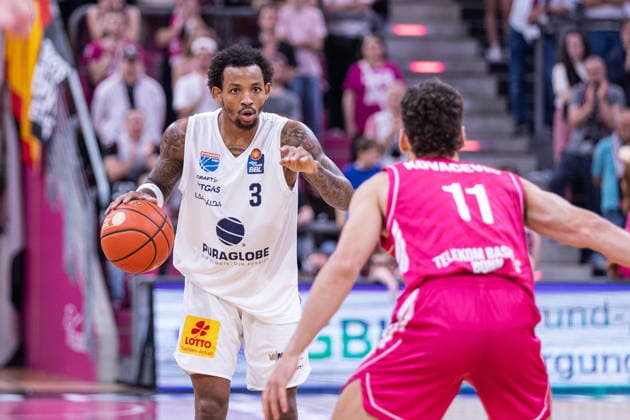 easyCredit Basketball Bundesliga, Telekom Baskets Bonn vs. Syntainics MBC, September 27, 2026 DeLonnie Hunt SYNTAINICS MBC 3 and Aleksa Kovacevic Telekom Baskets Bonn 11 easyCredit Basketball Bundesliga, Telekom Baskets Bonn vs. Syntainics MBC, September 27, 2026, Telekom Dome Bonn Copyright: xBEAUTIFULxSPORTS Derixx