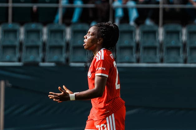 Germany, Soccer: 2026–2027 DFB Women s Cup, First Round: Borussia Mönchengladbach vs. FC Bayern Munich at Borussia Park; Edna Imade (Bayern Munich), 29; frustration after a scoring chance; chance; emotions; gestures; facial expressions Copyright: xThiemoxRudolphx