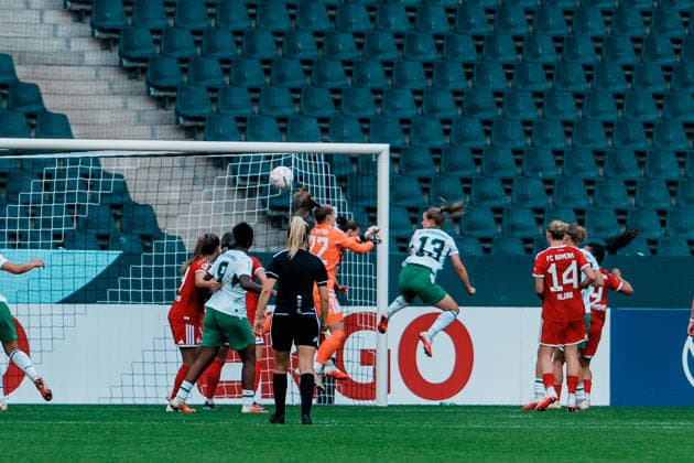 Germany, Soccer: 2026–2027 DFB Women s Cup, First Round: Borussia Mönchengladbach vs. FC Bayern Munich, ista, Borussia Park, Luca Graf (Borussia Mönchengladbach), 13, header, 1–0, underdog, shot, celebration, goal, lead, score, joy, celebrating, emotions Copyright: xThiemoxRudolphx