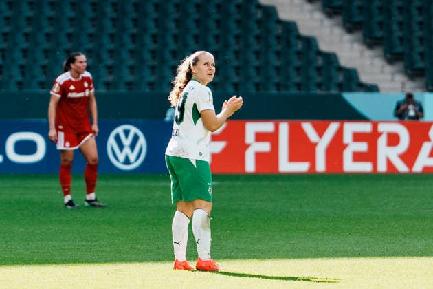 Germany, Soccer, 2026–2027 DFB Women s Cup, First Round: Borussia Mönchengladbach vs. FC Bayern Munich, ista, Borussia Park, Mia Giesen, Borussia Mönchengladbach, 19, cheering, goal, lead, score, joy, celebrating, emotions Copyright: xThiemoxRudolphx