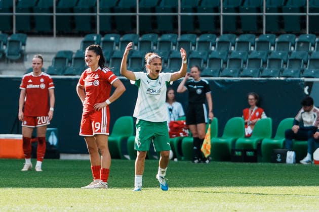 Germany, Soccer, 2026–2027 DFB Women s Cup, 1st Round: Borussia Mönchengladbach vs. FC Bayern Munich, ista, Borussia Park, Alina Abdii (Borussia Mönchengladbach), 11, celebration, goal, lead, score, joy, celebrating, emotions Copyright: xThiemoxRudolphx